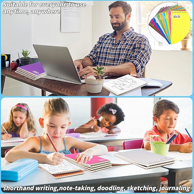 24 Pack Steno Pads 6 x 9 in Spiral Top Notebook Bulk 12 Assorted Color Note Pad 60 Sheets Gregg Rule Writing Paper Steno Notebooks for Students Teachers Men Women Professionals Office School Recording