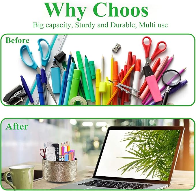 lizimandu Round Leather Art Supply Organizer,Remote Control Holder,360 Degree Spinning,Multi-Functional Pencil Holder,4 Compartments Desktop Stationary Organizer(1-Gold)