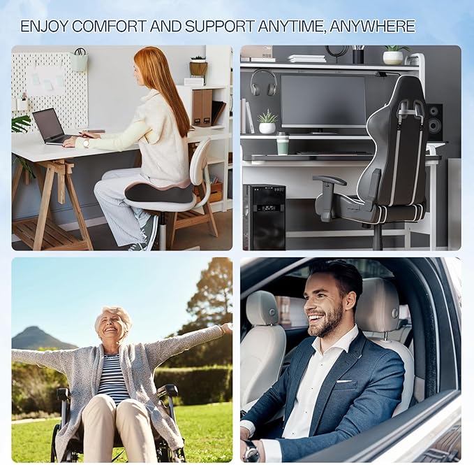 Seat Cushion, X-Large Memory Foam Office Chair Cushion, for Pressure Relief Sciatica & Pain Relief for Long Sitting Hours on Office/Home Chair, Car (Brown)