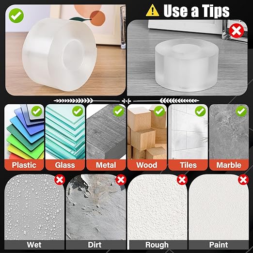 Navona 2In x 10Ft Double Sided Nano Tape, Heavy Duty Removable Transparent Mounting Tape for Walls, Home, Office, Kitchen – Multipurpose Reusable Adhesive Tape