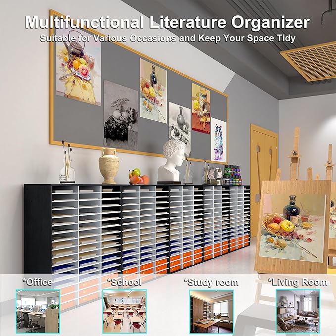 Mail Sorter Wood Literature Organizer, Student Mailbox for Classroom, Desktop Bill Paper sorter for Office Home School, 48 Compartments, White