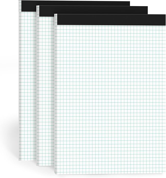Graph Paper Pads 8.5 x 11, 4x4 Graph Ruled, 3 Pack 1/4 Graph Paper Notebooks, Grid Paper Pad Notebook 8-1/2" x 11" Graphing Paper, Perforated Quadrille Pad, 70GSM White Graft Paper Pads, 30 Sheets/Pad