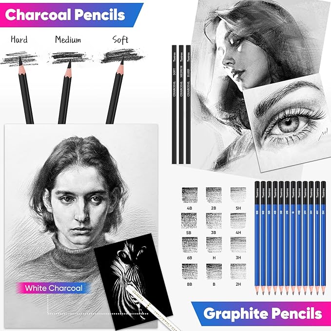 Taotree 81 Pack Art Supplies for Adults Kids Teen Artists Gifts, Pro Art Kit Drawing Pencils Set, Drawing Supplies Sketching Kit Sketch Book, Colored Graphite, Watercolor, Metallic, Charcoal Pencils