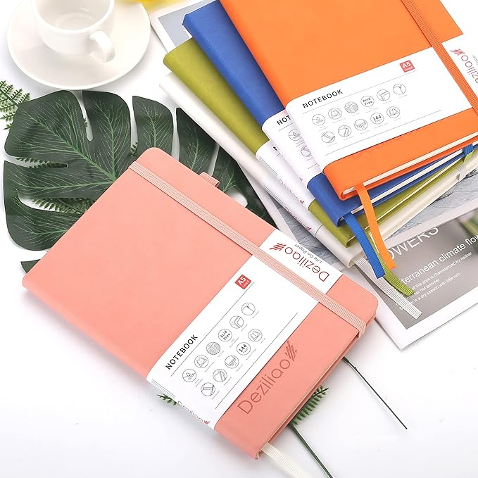 Deziliao Lined Journal Notebooks with Pen Loop, Hardcover Notebook Journal for Work, 100Gsm Premium Thick Paper with Inner Pocket, Medium 5.7''''x8.4'''', ?Pink, Ruled, 1 Pack