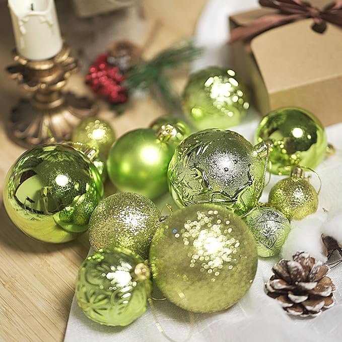 Senjie Apple Green Shatterproof Christmas Ornaments, 32 Pcs Multicolored Spherical Hanging Plastic Ornaments for Christmas Trees
