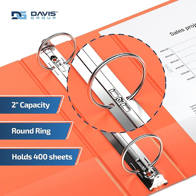 Premium Economy 6-Pack 3-Ring Binders for School or Office, Round-Ring Binders, 2 Inch, Orange