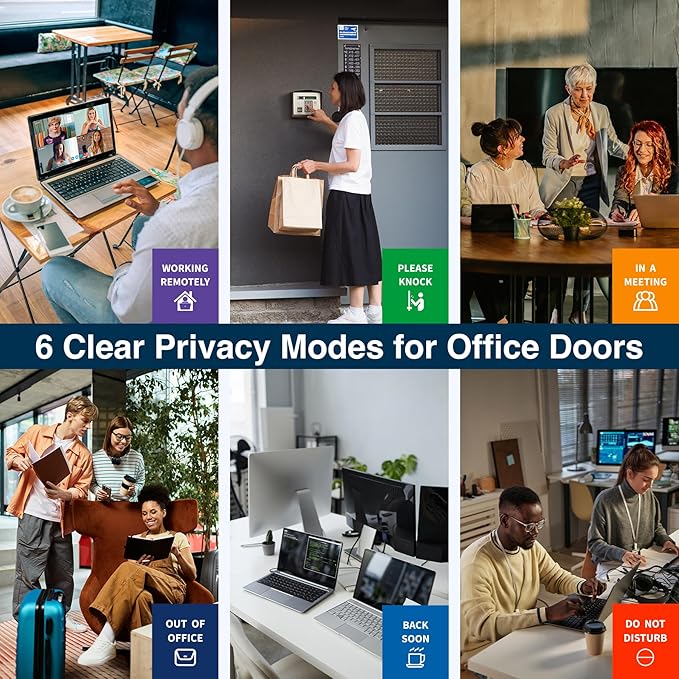 Name Plate for Desk& Office Door Sign, 6 Options Do Not Disturb, In A Meeting, Out of Office, Working Remotely, Please Knock, Stick or Stand with Desk Name Plate, Silver