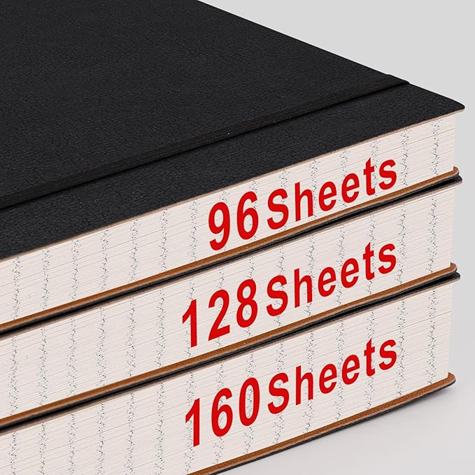 AHGXG Graph Paper Notebook - 320 Pages Grid Paper Notebook Large Journal B5, 100gsm Thick Graph Paper, Leather Softcover, Inner Pocket, 7.6'' X 10''- Black