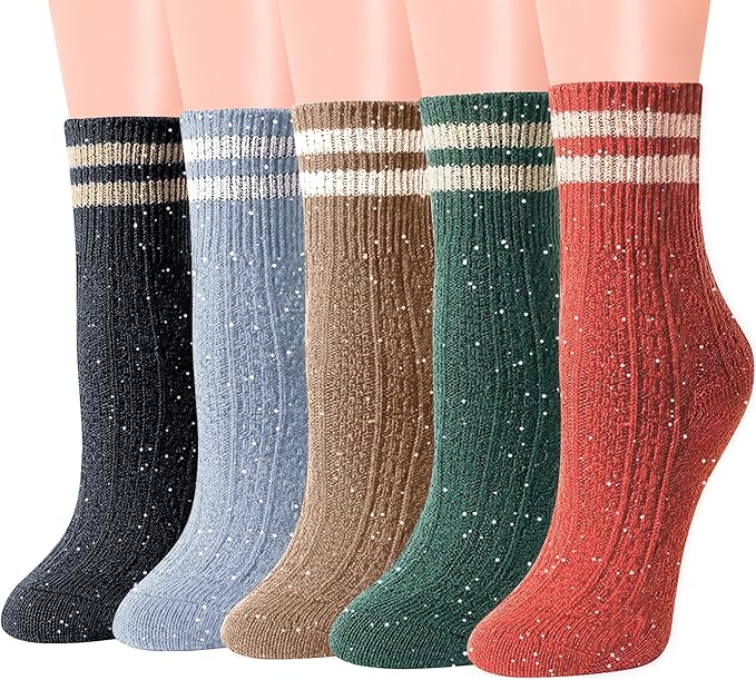 IIG Cute Warm Wool Socks for Women Super Cozy Thick Crew Winter Socks Gifts, 5 Pairs