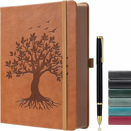 ZXHQ A4 360 Pages Lined Journaling Notebooks with Pen, Journals for Women Men Writing Notebook, Brown Edge, Hardcover, A4 Size 8.5'' x11'' Brown