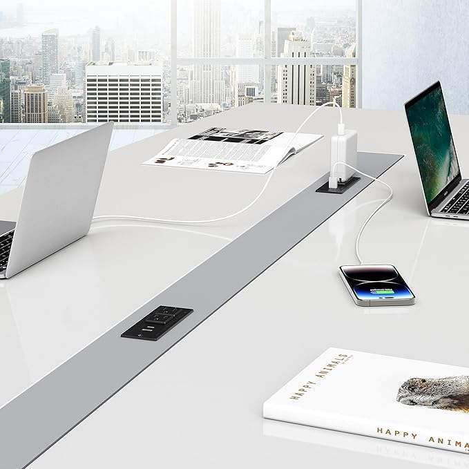 Conference Recessed Power Strip,20W USB C Fast Charging,Furniture Recessed Outlet,2 Outlets,2 USB Ports Table Power Strip,Flush Mount Power Strip for Side Table,6ft Cord,Flat Plug