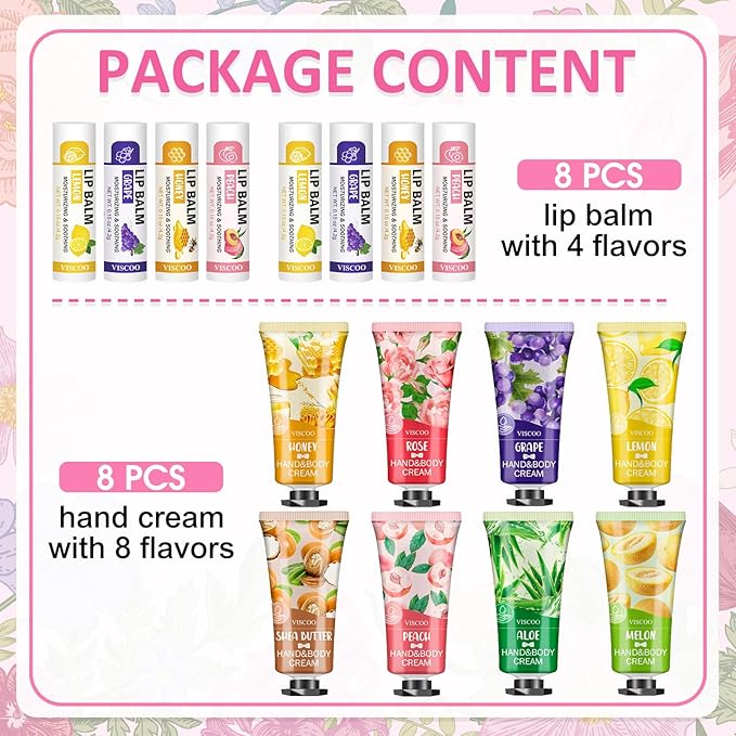 16 Pack Bulk Gifts, Lip Balm and Hand Cream Set, Stocking Stuffers for Women Teengirls, Christmas Gifts,Bridesmaid Gifts for Guests with Thank You Card Organza Bags,Thank You Gifts,Small Gifts