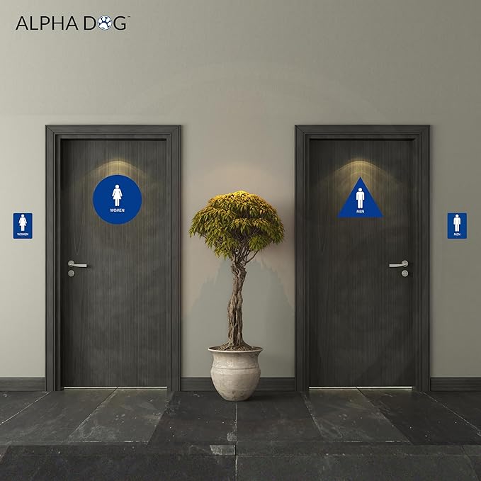 ALPHA DOG ADA SIGNS Men's Women's Restroom Sign Bundle 6x9 inch ADA Compliant Business Wall Mount Indoor Outdoor Easy Install USA Made (Blue)