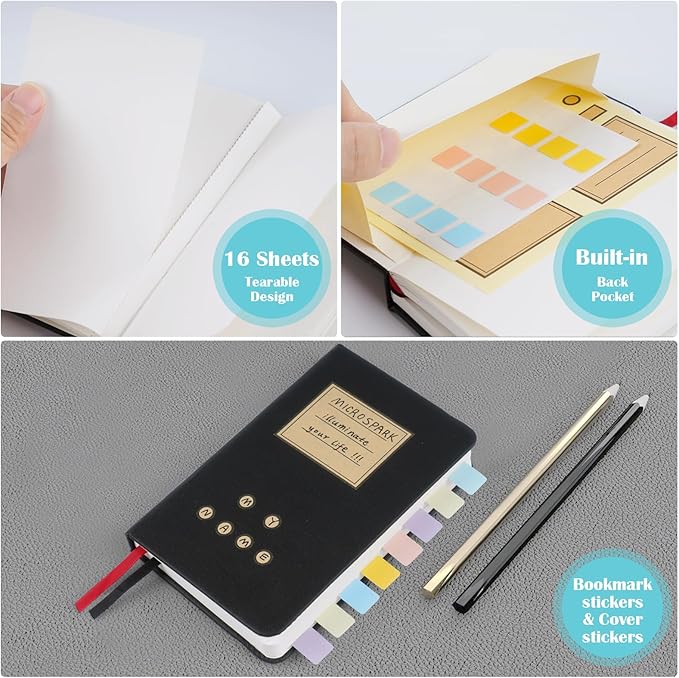 Pocket Dotted Notebook, 2-Pack Dot Grid Notebook, Dotted Journal with Stickers, 3.5" x 5.5" Hardcover, Small Mini A6 size, 160 Pages, 100 gsm Thick Paper, Blush Pink