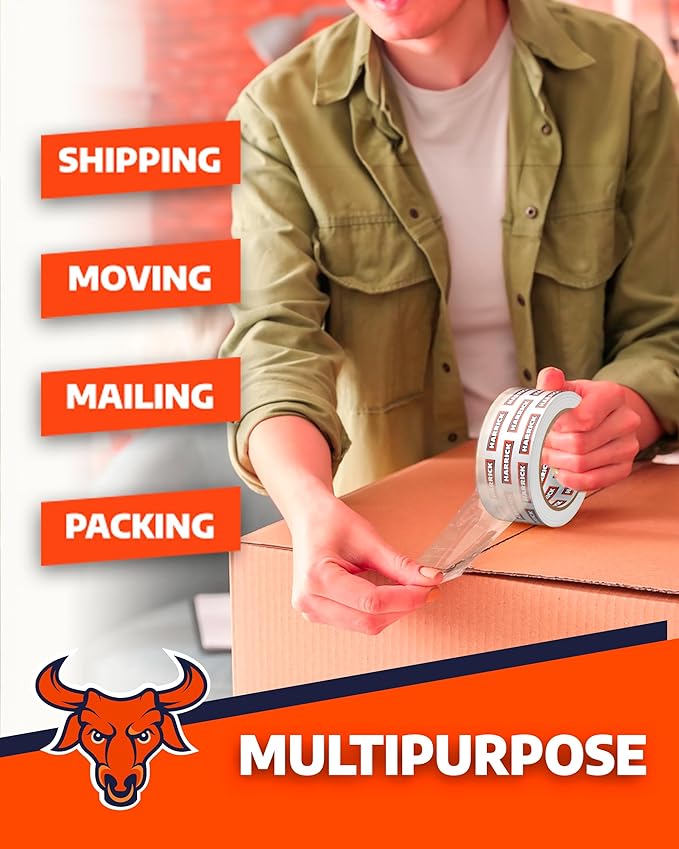 6 Pack Packing Tape Rolls 1.88 Inch - Strong & Durable Rolls of Tape - Packing Tape Roll for Shipping Boxes - Ergonomic Tape Gun Refill - 327 Yards