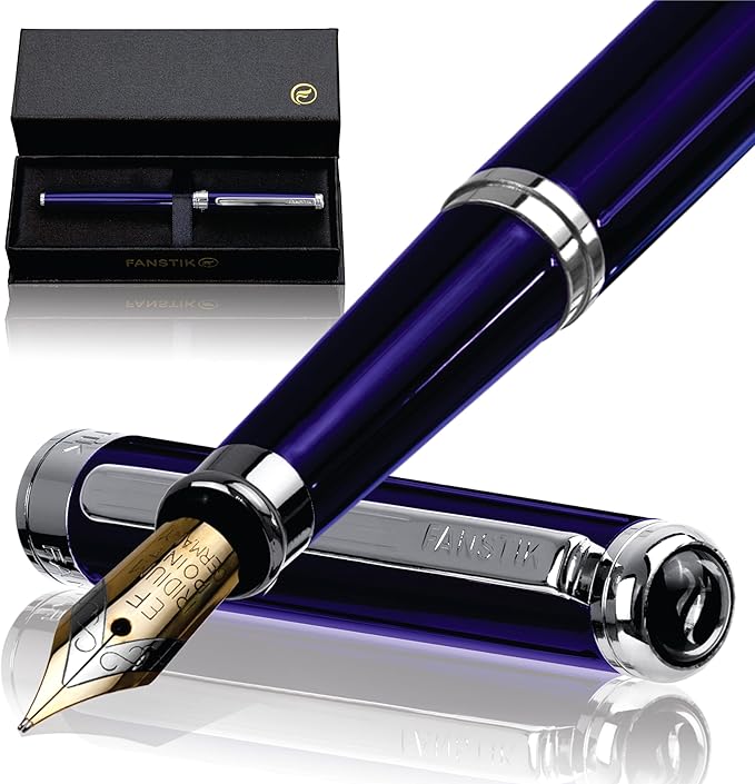 Customized Blue Luxury fountain pen (Made In USA) fancy gift set for women, Chrome Finish, Professional executive pen gift set for men (Lux Custom-fountain Blue)