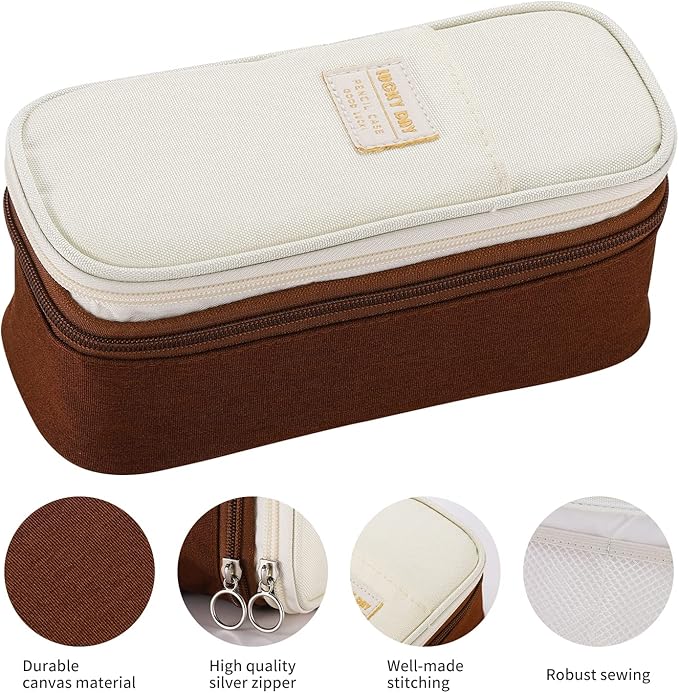 Big Pencil Case Large Capacity Pencil Bag with Zipper Pencil Pouch for Boys Girls Kids Adults Stationery Pencil Pen Case Organizer for School Office Brown1