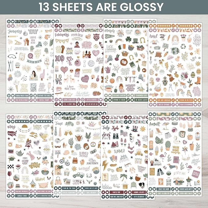 bloom daily planners Monthly Celebrations Planner Stickers for Calendar Decorating, Planning, Scrapbooking - Holiday, Seasonal, & General Events (14 Sheets, 1,150+ Stickers per Pack) - Cool Tones