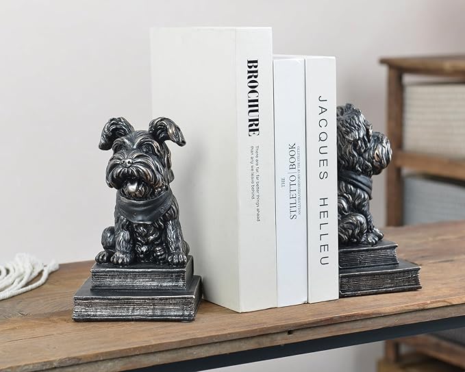 Vintage Antique Dog Bookends,Decorative Book Ends for Shelves,Creative Resin Schnauzer Statues Book Holders for Desk Home Office Bookshelf Decoration,Gifts for Dog Enthusiasts