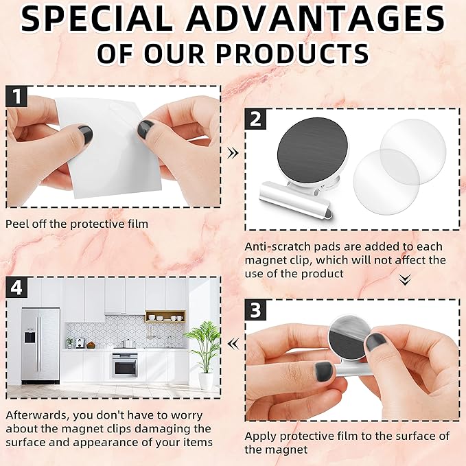 Grtard 6 Pack Magnetic Clips Heavy Duty, Magnet Clips for Fridge, Refrigerator Magnets, Strong Magnetic Clip,Scratch Free Magnets with Clip for Refrigerator, Whiteboard, Classroom, Locker(White)