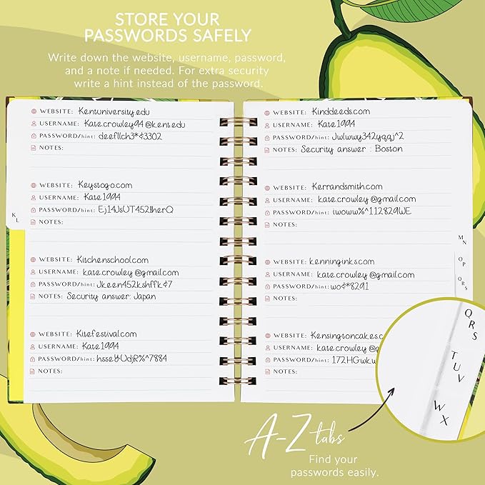 PLANBERRY Password Book Premium – Alphabetized Internet Address Organizer with A-Z Tabs – Website & Computer Password Keeper with Alphabetical Tabs – 6.2x7.7″, Hardcover (Avocado Green)