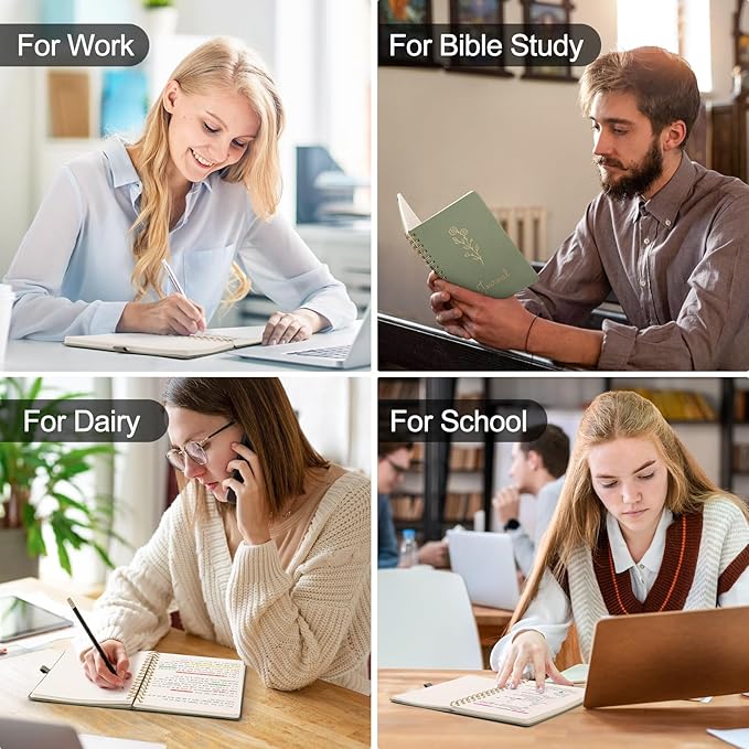 EMSHOI Lined Spiral Journal Notebook for Women & Men, 140 Numbered Pages, College Ruled Hardcover Notebook for Work & Note Taking, Journals for Writing, B5(7.48"x10.15") - Light Green