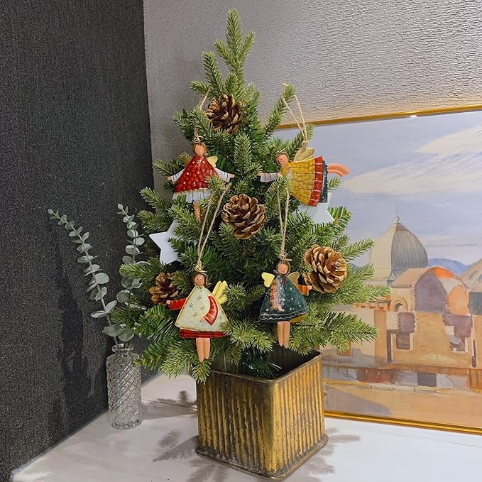 Christmas Ornaments Set for Xmas Tree 12-Pack Metal Dancing Angels Decor for Tin Hanging Christmas Decorations, for Christmas Tree Ornaments Decor, Party, Birthday, Christmas Décor