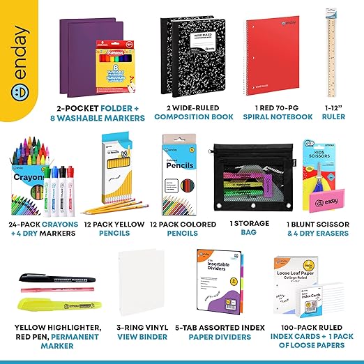 Enday 4th and 5th Grade School Supplies Kit - 79 Piece Back to School Supplies Kit, Premium Quality Kids School Supplies for Girls & Boys, Fourth & Fifth Grade Elementary School Supplies for Kids