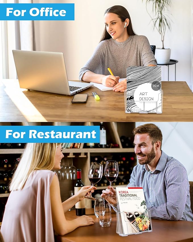Acrylic Brochure Holder, 4 Packs Brochure Holder 8.5 x 11, Flyer Holder for Business, Clear Brochure Display Stand for Pamphlet Paper Literature Document Magazine Menu, Table Desk Wall Mount