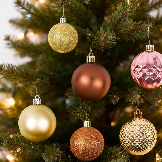 Christmas Tree Decorations Ornament Set, 60ct 2.36 Inches Bronze and Gold Shatterproof Christmas Ball Ornaments, Hanging Ball for Xmas Holiday Wedding Party Decor