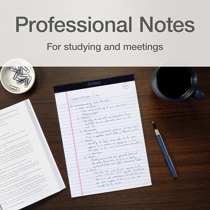 Oxford 8.5 x 11.75 Legal Pads, 12 Pack, Wide Ruled, White Paper, 50 Sheets Per Writing Pad, Made in the USA (74030)