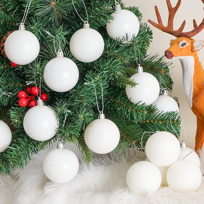 30ct Christmas Ball Ornaments, 2.36" Shatterproof Christmas Tree Decorations, Perfect Hanging Ball for Indoor/Outdoor Holiday Party Decor (White)