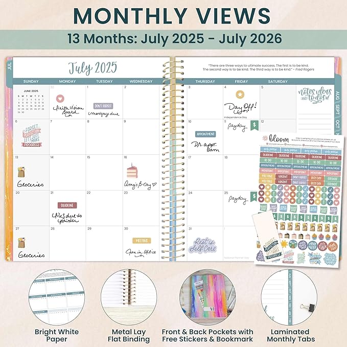 bloom daily planners 2025-2026 (8.5" x 11") Academic Year Daily Planner (July 2025 - July 2026) - Weekly & Monthly Dated Agenda Organizer with Stickers & Tabs - Creating A Life I Love