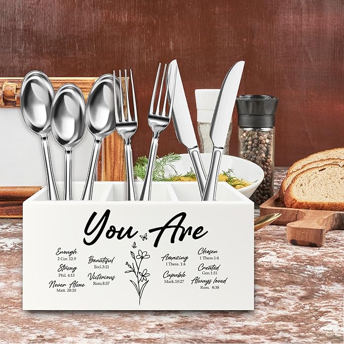 You Are Christian Pen Pencil Holder Organizer for Desk, Christian Gifts for Women, Floral Inspirational Bible Verse Wooden Box Signs Decorations for Home Office Desk Tabletop