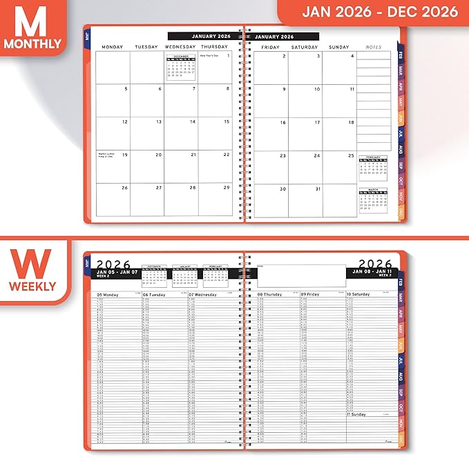 Ensight 2026 Appointment Book and Planner 8.5" x 11" Large Hourly Weekly Daily Schedule Book with Tabs, 15 Minute Time Slots, Peach Calendar Organizer Jan 2026–Dec 2026 Appointment Planner - Peach