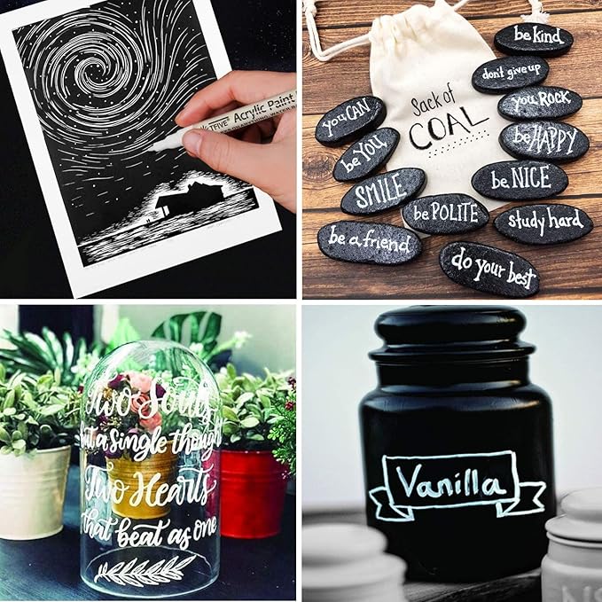 Silver Marker Paint Pens - 6 Pack Acrylic Silver Permanent Marker, 0.7mm Extra Fine Tip Paint Pen for Art project, Drawing, Rock Painting, Stone, Ceramic, Glass, Wood, Plastic, Metal, Canvas DIY Craft