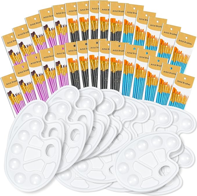 S & E TEACHER'S EDITION 330 Pcs Paint Brush Set, 300 Pcs Paint Brushes, 30 Pcs Palettes for Kids/Adults to Create Art Painting