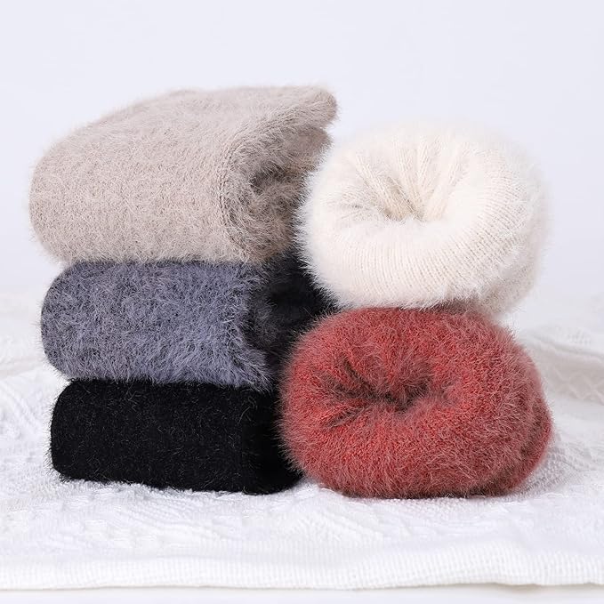 SISOSOCK 5 Pairs Fuzzy Soft Cozy Fluffy Socks for Women, Casual Warm Sleep Comfy Socks, Thick Winter Plush Gifts for Women
