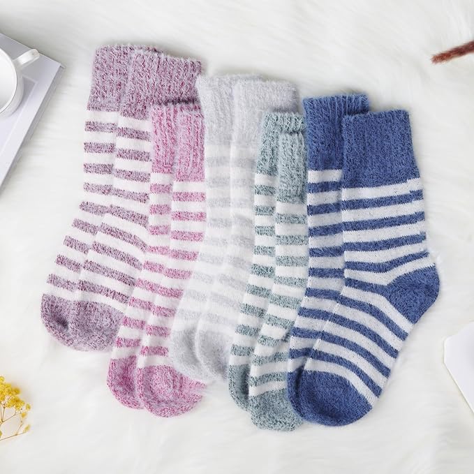 5 Pairs Fuzzy Soft Cozy Comfortable Socks for Women, Casual Sleep Comfy Socks, Perfect Warm Winter Gifts for Women