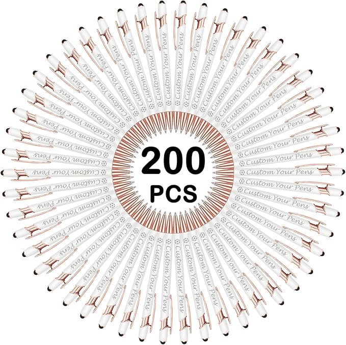 Amlion Personalized Custom Pens with Name Engraved Logo Text,200 Customized Writing Stylus Pen Promotional Item Gift for Men Women Office Business Wedding-White