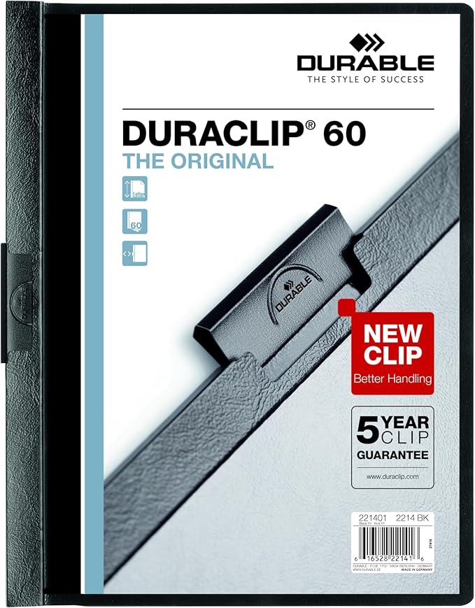 Durable Report Cover with DURACLIP - Letter-Size - Holds Up to 60 Pages - Clear Cover in Black - 25 Per Box