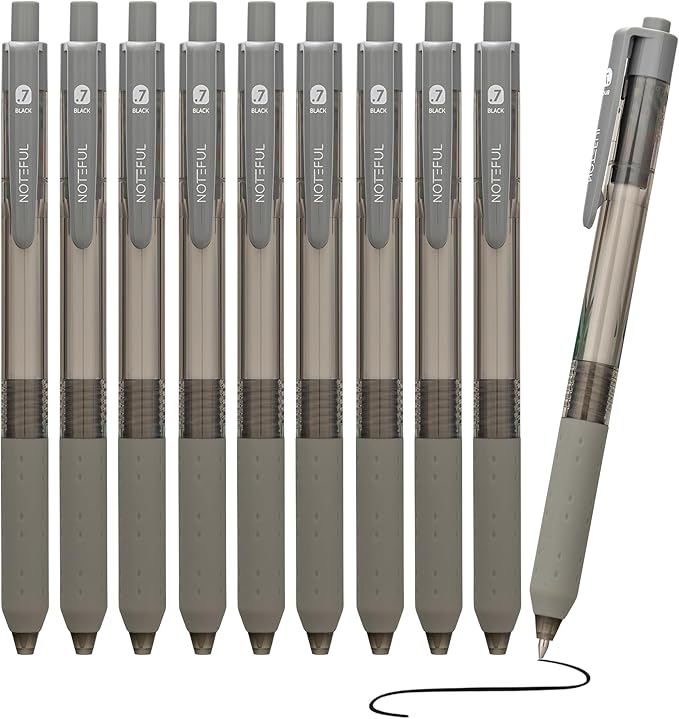 Retractable Silent Click Gel Pens For Journaling, Smooth Writing, Black Gel Ink Medium Point Pen (0.7 mm), Pack of 8