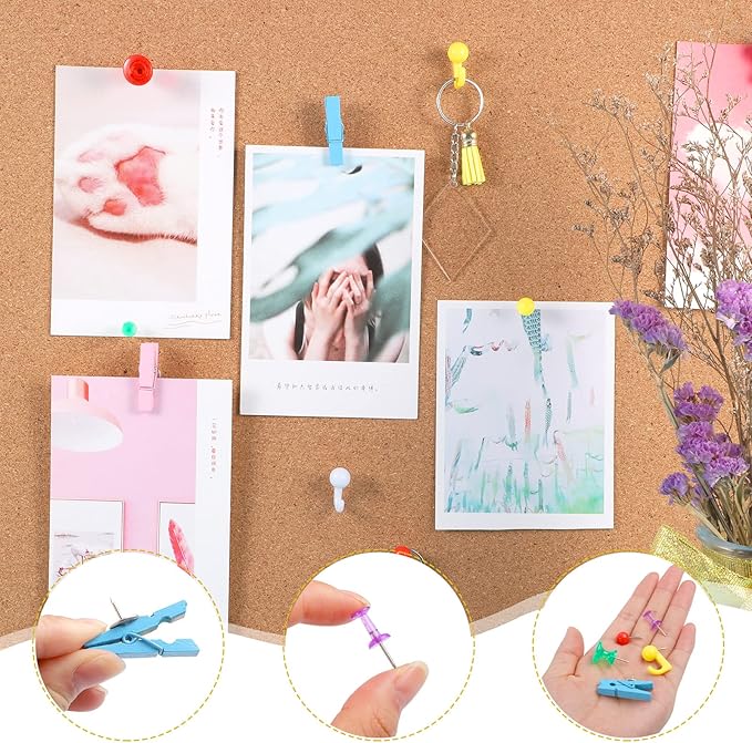 200 Pieces Push Pins Set, Thumb Tacks Multicolor Pushpin Clips Decorative Push Pins for Cork Board, 5 Style for Bulletin Boards Wall Maps Pictures Office Home Supplies