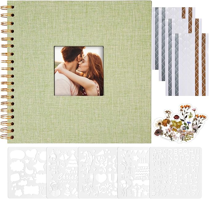 Vienrose Scrapbook 10x10 Inch Hardcover Kraft White Pages DIY Scrapbook Photo Album Linen Cover Scrap Book Photo Albums Scrapbooking Supplies Kit for Couple Family Wedding Travel