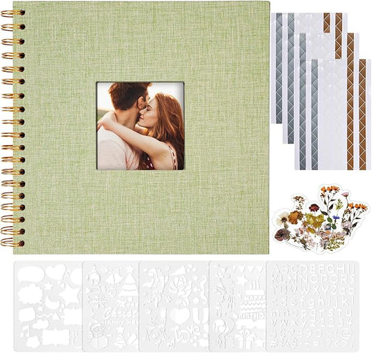 Vienrose Scrapbook 10x10 Inch Hardcover Kraft White Pages DIY Scrapbook Photo Album Linen Cover Scrap Book Photo Albums Scrapbooking Supplies Kit for Couple Family Wedding Travel