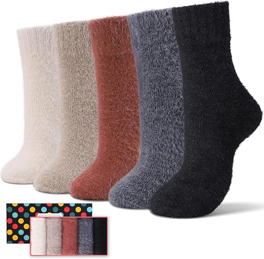 SISOSOCK 5 Pairs Fuzzy Soft Cozy Fluffy Socks for Women, Casual Warm Sleep Comfy Socks, Thick Winter Plush Gifts for Women