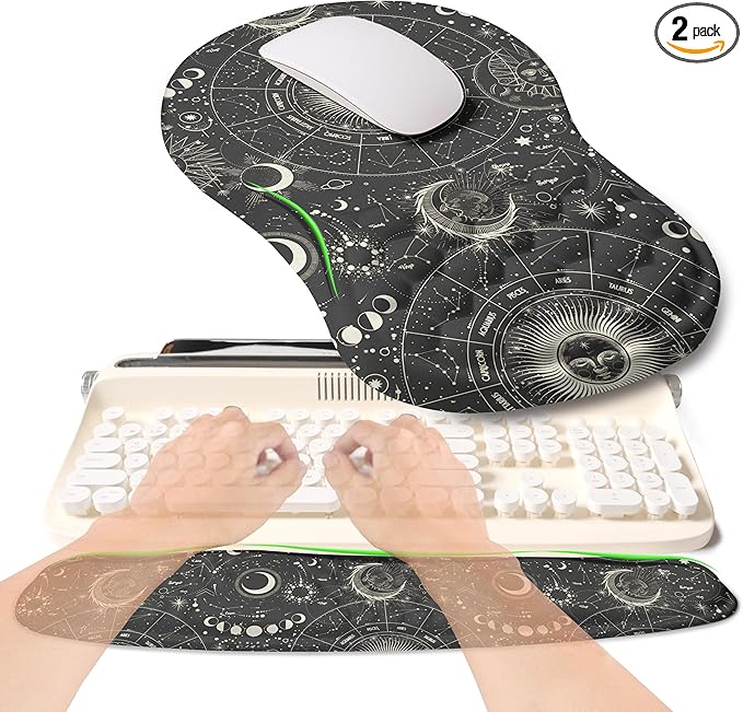 2-in-1 Ergonomic Set, Wave Rise Keyboard Wrist Rest and Massage Bulge Slope Mouse Pad Wrist Support, Cushion Memory Foam Integrated to Relieve Wrist Pain, Constellation