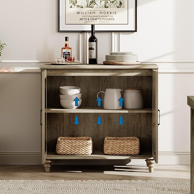 WAMPAT 5 Tier Farmhouse Bookshelf 72" Tall Bookcase with Glass Doors, Large Display Book Shelf with Adjustable Shelves and Storage Cabinet, Wood Bookshelves for Living Room & Study Room, Wash Grey