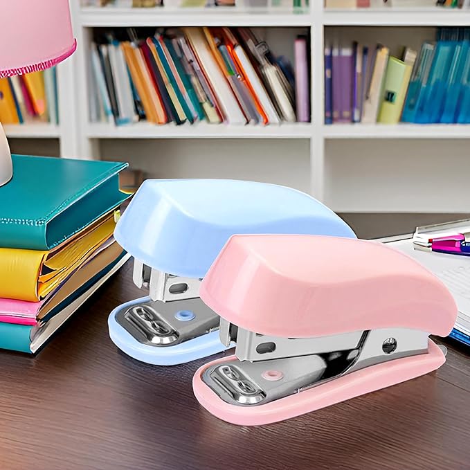 Mini Stapler - Cute Desk Stapler with 1280pcs Standard Staples and Staple Remover for Office & School Supplies (Blue & Pink)