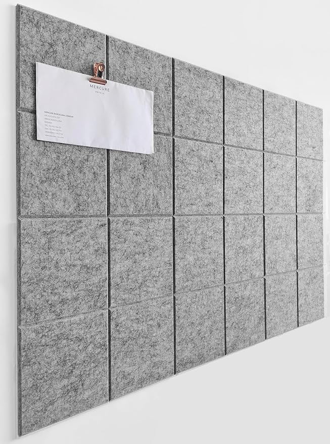 Cork Board 24 x36 Alternative - 6 Pack Felt Wall Tiles with Safe Removable Adhesive Tabs, Cork Boards for Home Walls Office Pin Board Tack Board Cork Board - Gray Marble